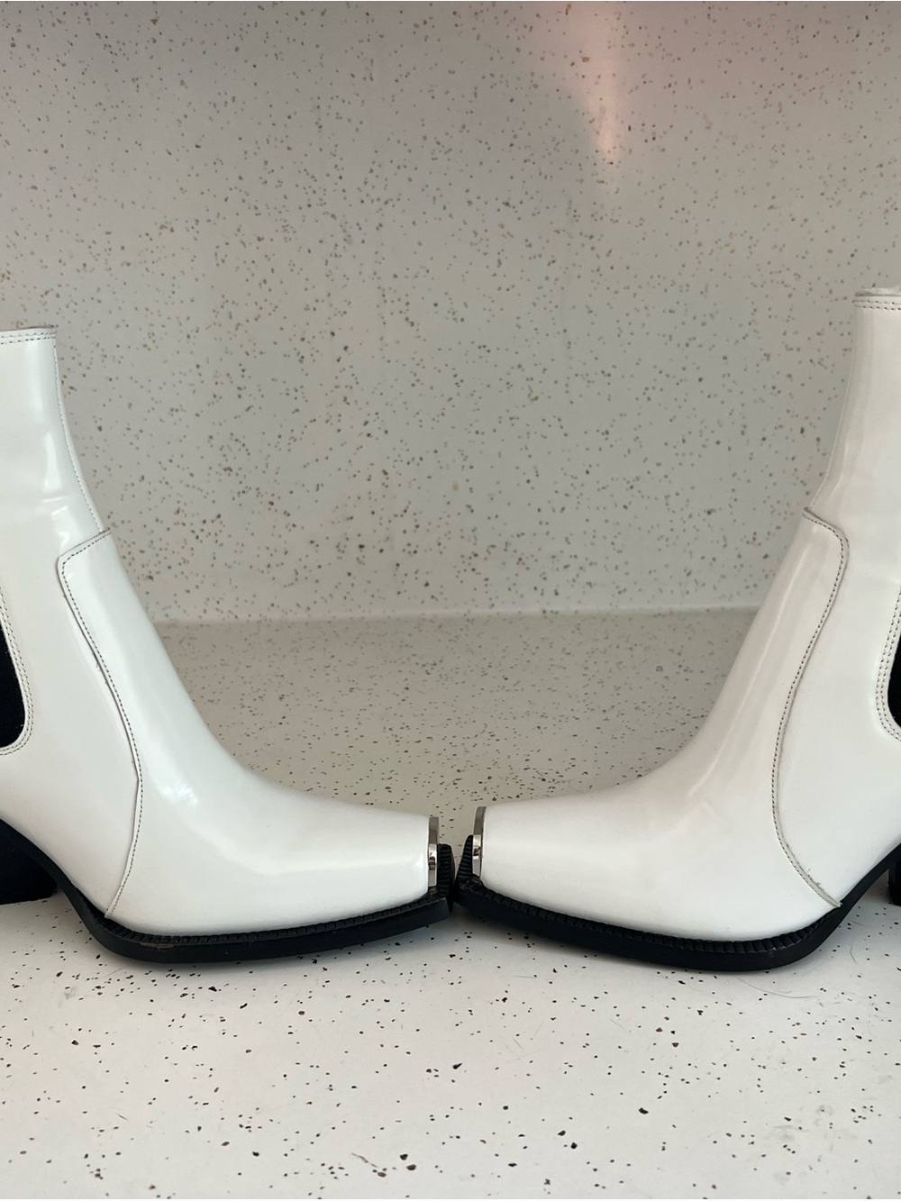 Jeffrey Campbell Welton White Chelsea Booties w/ Black Gores and Silver ToeCaps - Picture 6 of 12